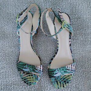 Marc Fisher Green Palm Leaves Block-Heel Sandals 8M